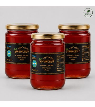 Yörükçayır Organik Polifloralı Bal 3 × 850 g – Avantaj Paketi